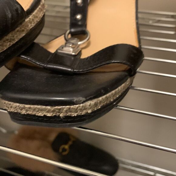 Antonio Melani Black Suede Slingback T-Strap Cork Wedge Heels - 10M - Picture 12 of 12